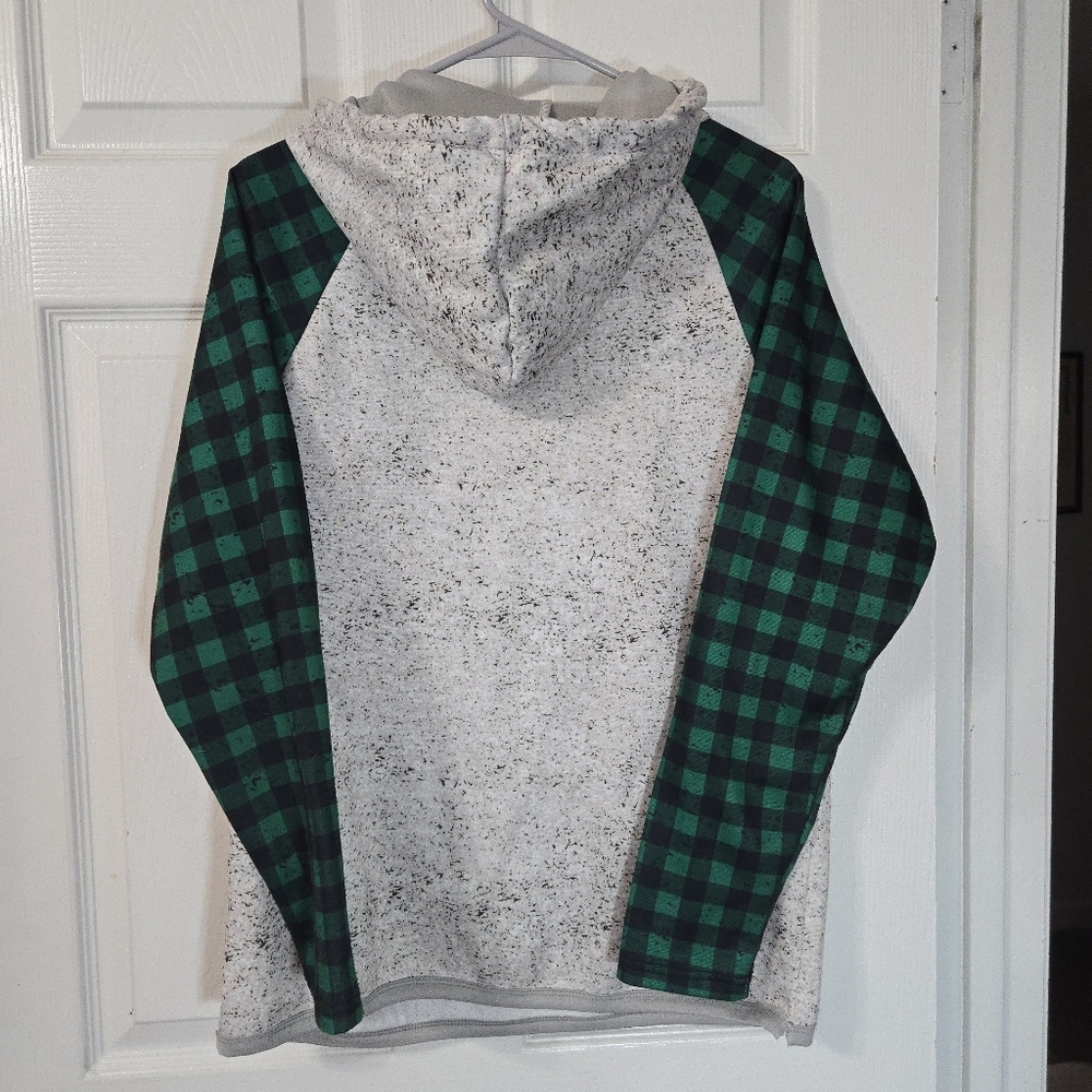 Green Bay Packers Hoodie with Green Plaid Sleeves Athketic Sporty NFL Football - Picture 2 of 8